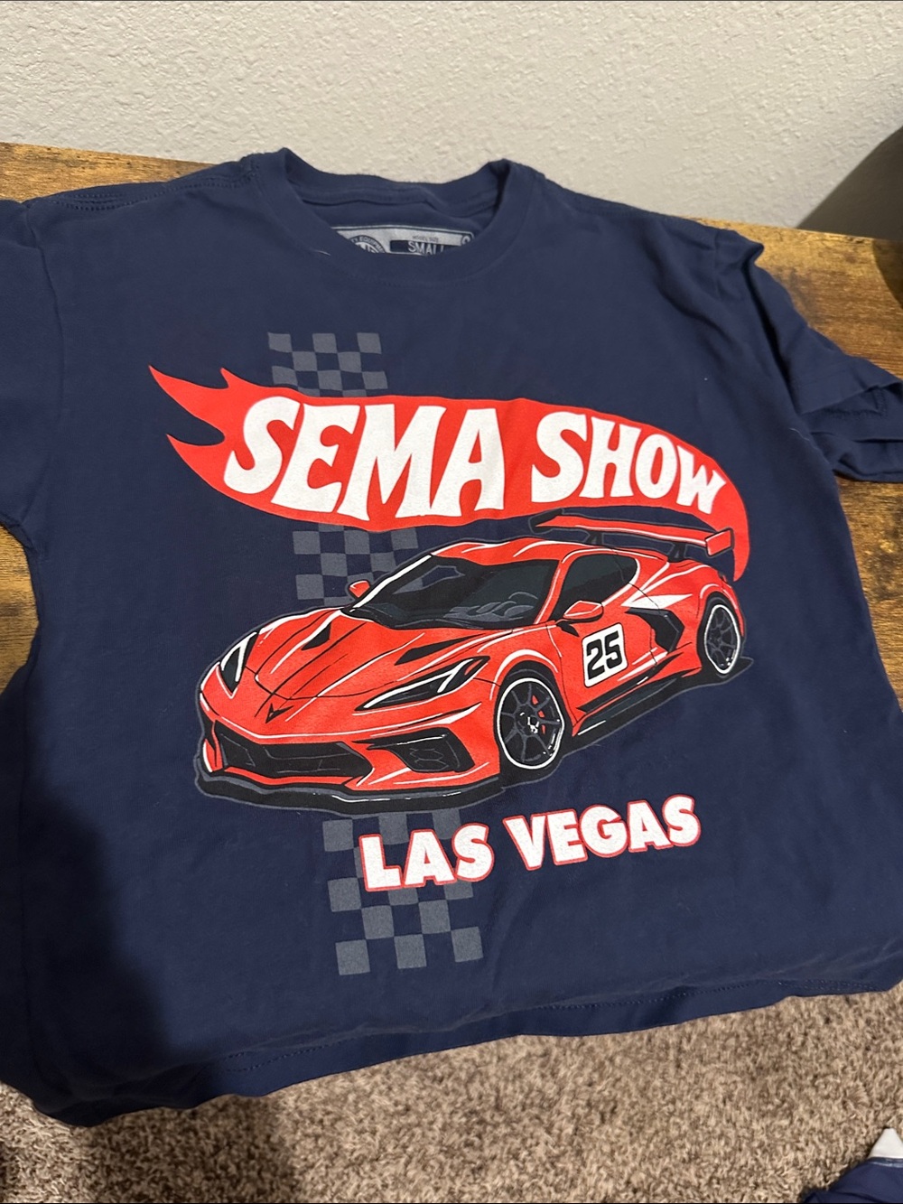 SEMA Show Las Vegas Kids T-Shirt - Navy with Red Car Graphic